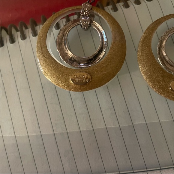 Alexis Bittar Gold Silver and Translucent Circle Dangle Earrings. - Picture 5 of 5